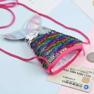 Fishtail sequin coin purse with colorful gradient sequins and holographic tail detail