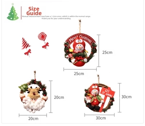 Size specifications for various Christmas plush wreaths including Santa and owl designs