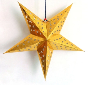 3D laser gold star lantern with moon and star cutouts for festive Christmas decoration
