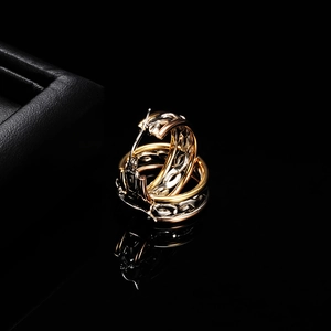 304 stainless steel tri-color twisted hoop earrings with gold and silver texture