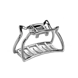Minimalist silver cat ear metal hair claw clip with mirror finish on white background