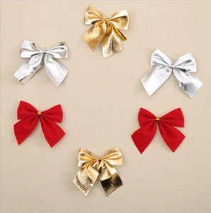 Christmas tree decorative bows in gold silver and red metallic fabric twelve piece set