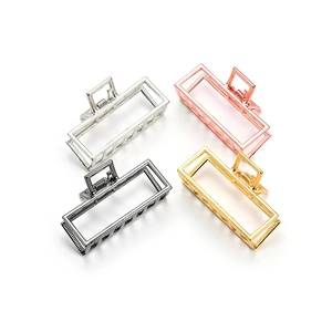 Set of four geometric hollow rectangular hair claws in gold, silver, and rose gold finishes