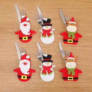 6-piece Christmas cutlery holder set featuring Santa, snowman, and reindeer on wood