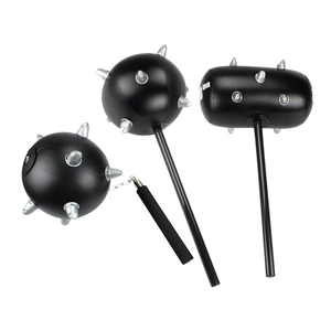 3-piece set of inflatable black novelty weapons with spike details and a 10-ton hammer