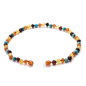 Natural amber and turquoise baby necklace with matte beads and screw clasp closure