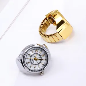 Creative quartz ring watches in gold and silver with elastic bands and pearl dial