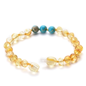 Baltic amber baby bracelet with turquoise stones and amethyst beads, 15cm beaded jewelry