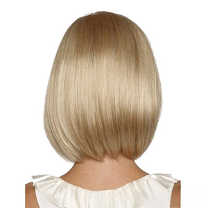 Vue arrière de la perruque bob blonde lisse avec des pointes légèrement recourbées