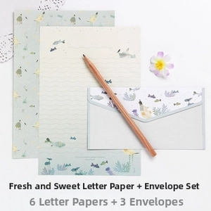 Detailed stationery set with 6 floral writing papers and 3 matching envelopes