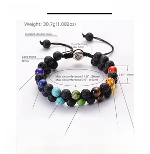 Detailed size specifications of double-layer lava stone and chakra bead woven bracelet