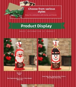 Detail of Christmas wine bottle cover with Santa and snowman print and Warm Wishes text