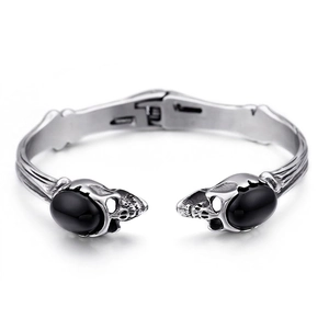 Bracciale Rigido Vintage In Acciaio Inossidabile 316L Con Testa Di Teschio Lupo Pietra Nera Punk Gothic Hip Hop Gioielli Uomo