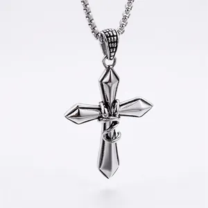 Retro Cross Pendant Necklace 316L Stainless Steel Wrapped Snake Design Punk Gothic Style For Men Women