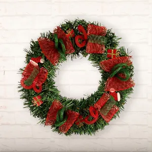 Couronne De Noël Décoration Aiguilles De Pin PVC Noeuds En Maille Mini Boîtes Cadeaux Lumières LED Pour Porte Décor Suspendu