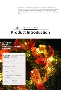 Vue détaillée d'une couronne de Noël en maille rouge de 30cm avec éclairage LED