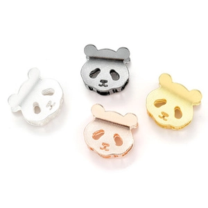 Detailed view of hollow panda-shaped metal hair clips in silver, gold, and rose gold finishes