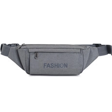 Detail view of grey 400D Oxford cloth waterproof waist bag with adjustable buckle strap