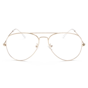 Classic pale gold metal pilot aviator eyeglasses with large frame and anti-blue light lenses