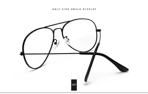Side view of black metal aviator glasses frame with double bridge design details