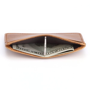 Slim brown genuine leather wallet with multiple card slots and cash compartment
