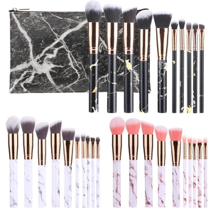10-piece marble texture makeup brush set with storage bag in three elegant colors
