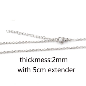 Detail of 2mm thick stainless steel cable chain necklace with 5cm adjustable extender