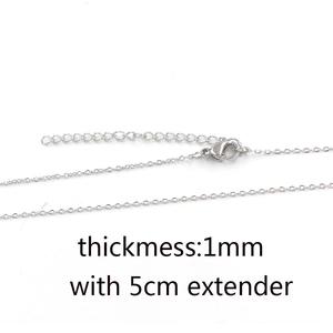 Detail of 1mm silver stainless steel cable chain with lobster clasp and 5cm extender
