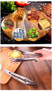 Pince alimentaire dentelée en inox pour barbecue et pâtisserie en divers contextes