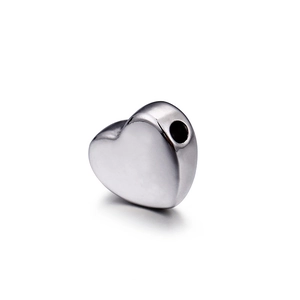 Polished silver heart-shaped stainless steel bead with center hole for DIY jewelry making