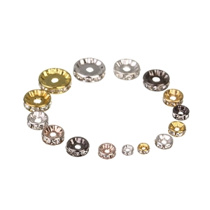 Detailed collection of crystal rondelle spacer beads in gold, silver, black and rose gold finishes