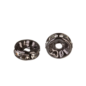 Macro view of black plated rhinestone spacer beads for DIY jewelry making and bracelet