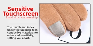Detail der Touchscreen-Fingerspitzen an braunen Wildleder-Winterhandschuhen für Damen