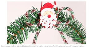 Detail of Christmas wreath with Santa Claus non-woven head and green sequin ring