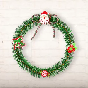 Christmas Wreath Decoration PVC Non-Woven Santa Claus Bow Gift Box Candy Cane Hanging Ornament Holiday Home Party Decor
