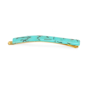 Elegant turquoise marble acetate hair clip with gold metal base for women
