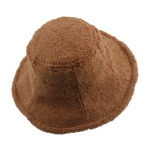 Brown teddy fleece bucket hat for women with warm textured wool for autumn and winter
