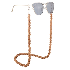 Natural coconut shell beaded eyewear chain with non-slip rings on white background