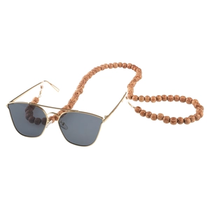 Bohemian pilot sunglasses with natural coconut wood bead chain and gold metal frames