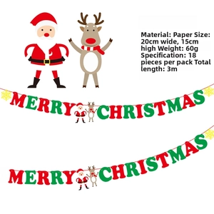 Detail of Merry Christmas paper banner with Santa Claus and reindeer icons in 3m length