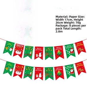 Detail view of 2.8m paper Christmas banners with Santa, elk, and snowman patterns