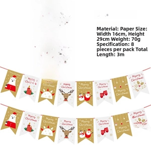 Detailed view of 3-meter paper Christmas bunting with 16x29cm Santa and Reindeer flags