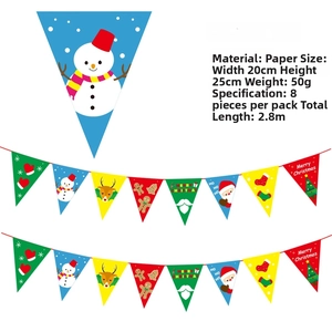 Close-up of paper Christmas banner featuring Santa and Snowman with dimensions and specs