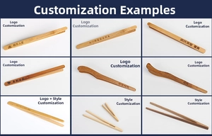 Detailed grid of bamboo tea tweezers including straight, S-shaped, and classic styles