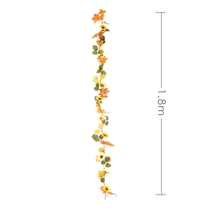 Artificial 1.8m autumn garland with yellow sunflowers and colorful maple leaves