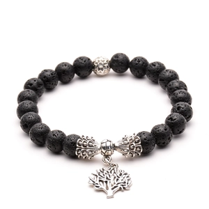 Tree Of Life Natural Lava Stone Beaded Bracelet Yoga Meditation Healing Elastic Handmade Jewelry For Women Men