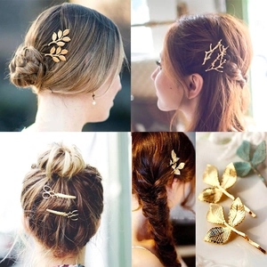 Pinces À Cheveux Filles Alliage Métal Forme Feuille Branche Ciseaux Vintage Rétro Or Argent Barrettes