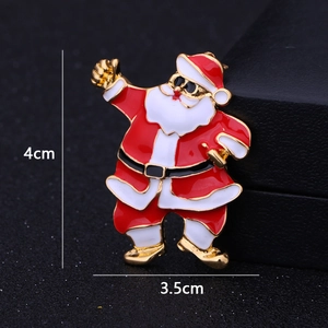 Classic Christmas Santa Claus brooch with red enamel and gold finish, size 4x3.5cm