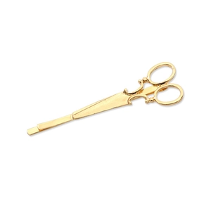 Barrette à cheveux créative en métal doré en forme de ciseaux pour femmes polie
