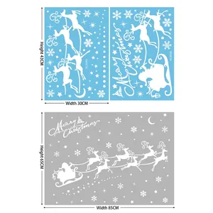 Autocollants statiques de Noël avec Père Noël, traîneau, élans et flocons de neige